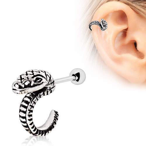 Curved Snake Cartilage Barbell Earring - 1 Piece