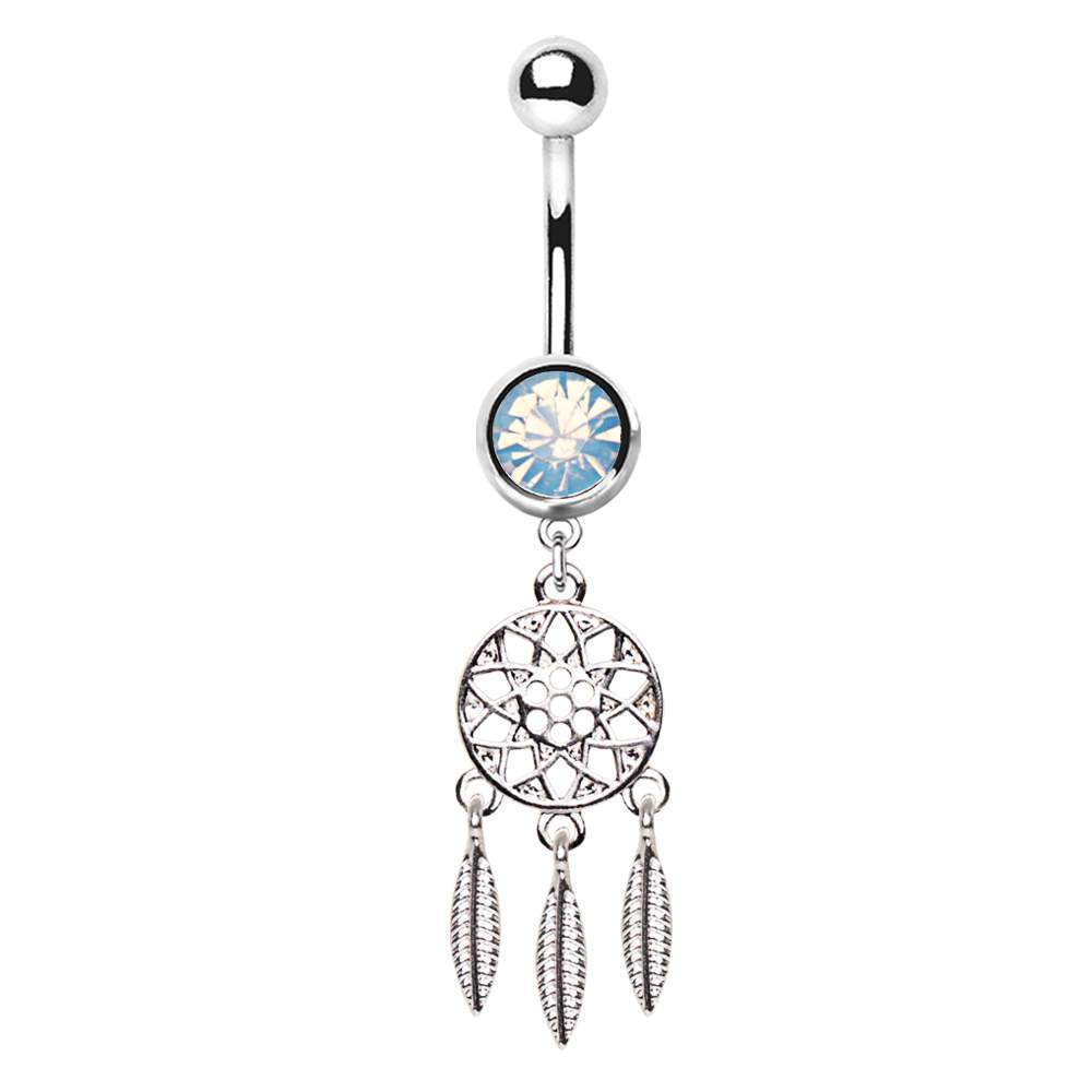 Dangle Navel Ring Silver Plated Dream Catcher