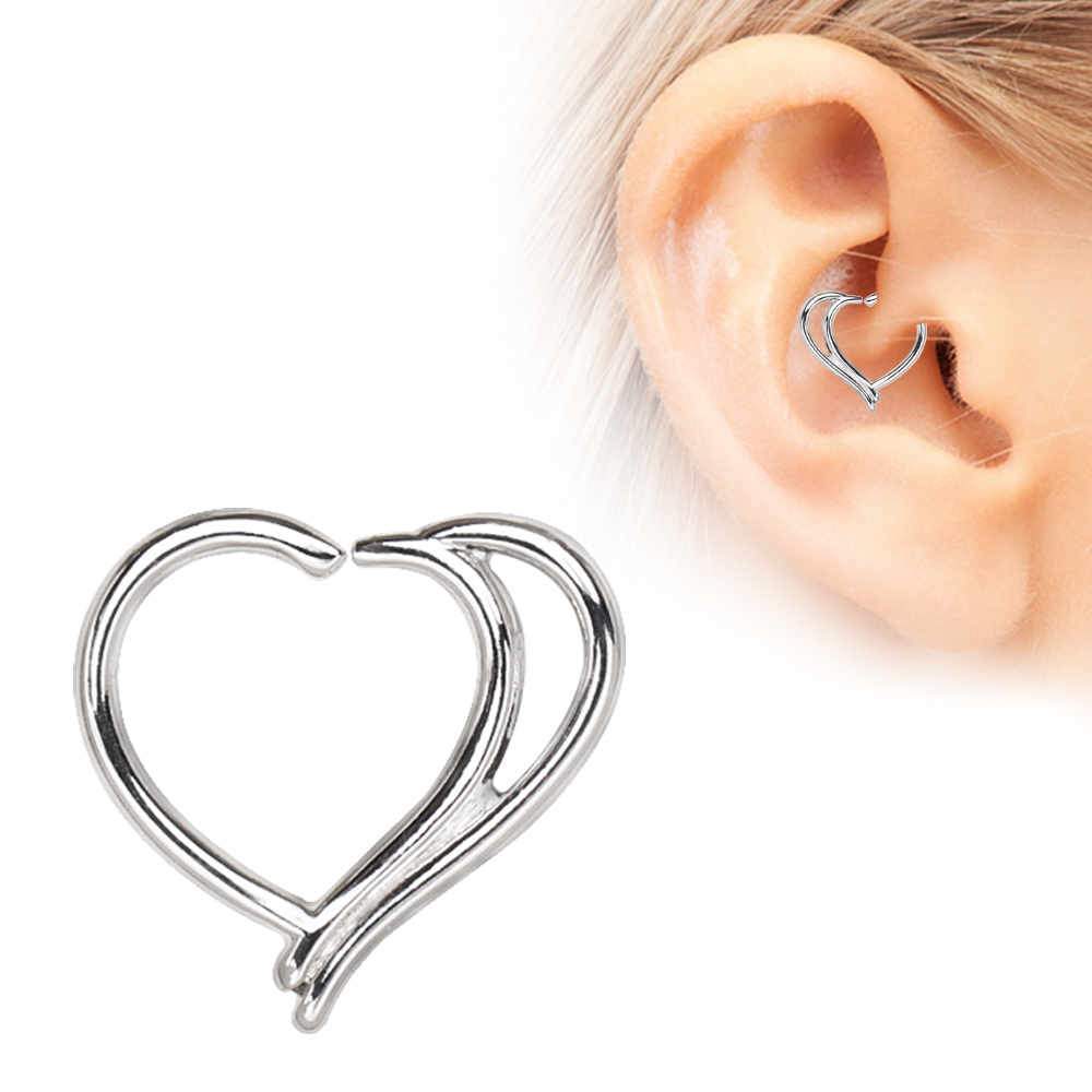 316L Stainless Steel Double Heart Cartilage Earring Bendable Ring - 1 Piece