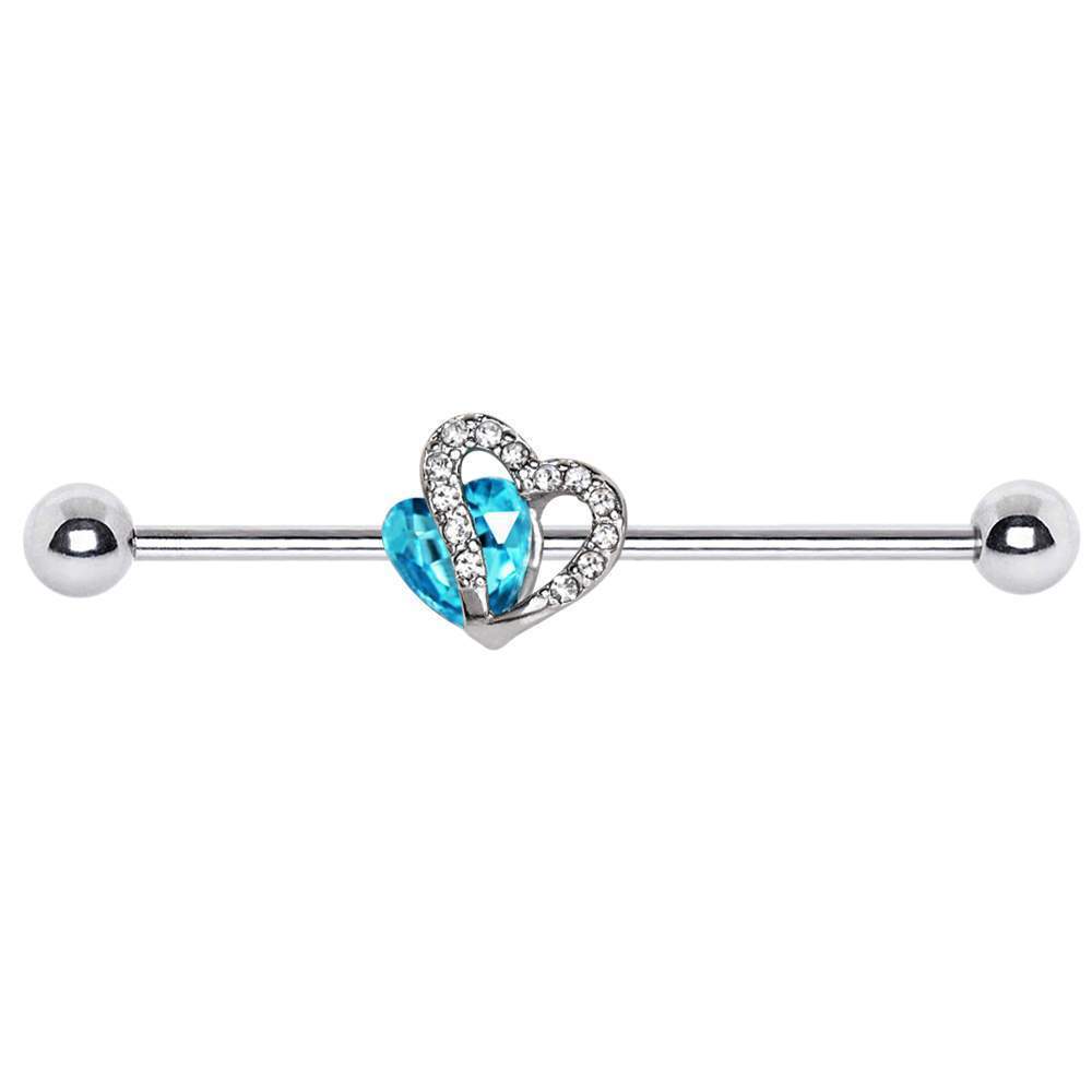 Double Hearts Industrial Barbell - 1 Piece