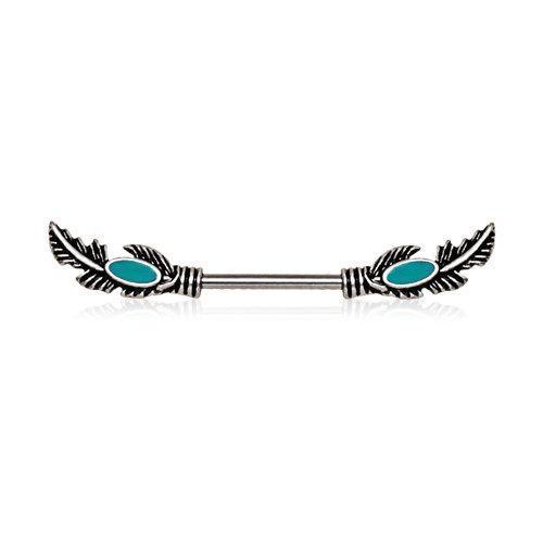 Feather Nipple Barbell Turquoise Beads - 1 Piece