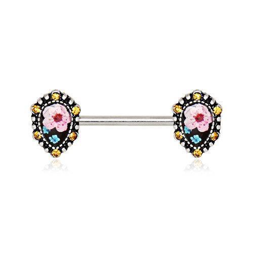 Flower Teardrop Pendant Nipple Barbell - 1 Piece