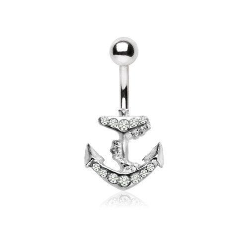 Gemmed Anchor Navel Ring