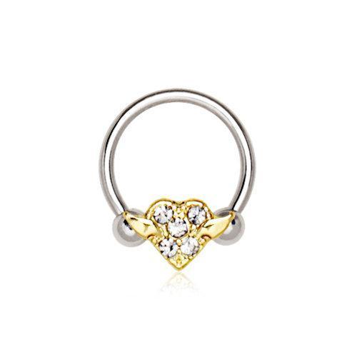 Gold Plated  Heart Snap-In Captive Bead Ring / Septum Ring