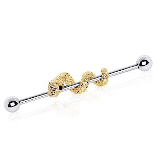 Industrial Barbell 316L Stainless Steel Golden Tree Snake Industrial Barbell - 1 Piece -Rebel Bod-RebelBod