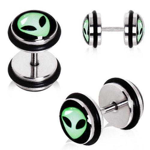 Fake Plug Earring 316L Stainless Steel Green Alien Fake Plugs - 1 Piece -Rebel Bod-RebelBod