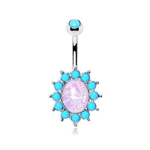 Halo White Synthetic Opal Navel Ring