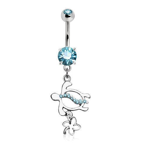 Belly Ring - No Dangle 316L Stainless Steel Hawaiian Flower & Turtle Dangle Belly Ring -Rebel Bod-RebelBod