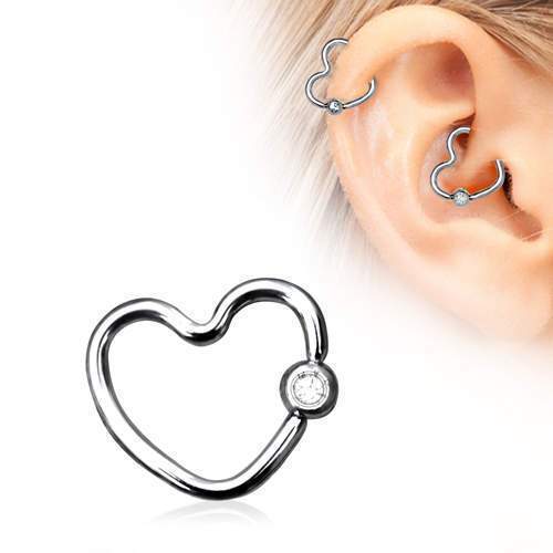 Heart Daith Helix Earring Clear CZ Captive Bead Ring Piece