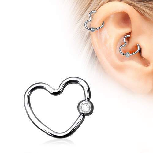 Heart Daith / Helix Earring Clear CZ Captive Bead Ring - 1 Piece