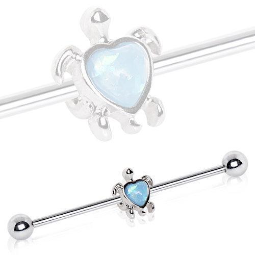 Heart Synthetic Opal Turtle Industrial Barbell - 1 Piece