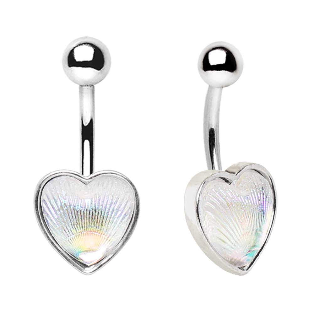 Holographic Aurora Heart Navel Ring