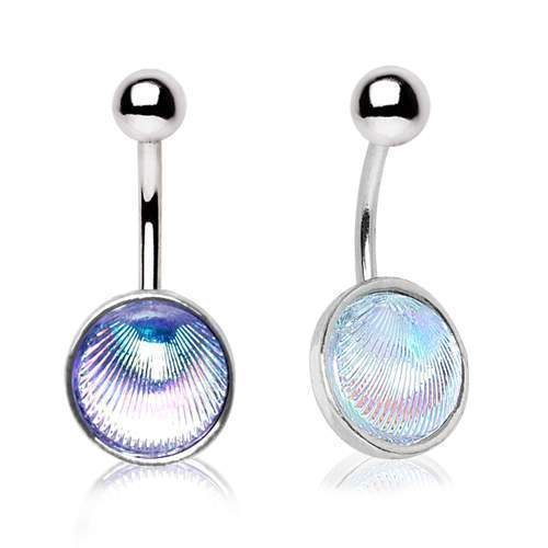 Belly Ring - No Dangle 316L Stainless Steel Holographic Shell Navel Ring -Rebel Bod-RebelBod