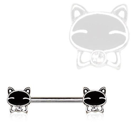 Jeweled Bow Tie Black Kitten Nipple Barbell - 1 Piece