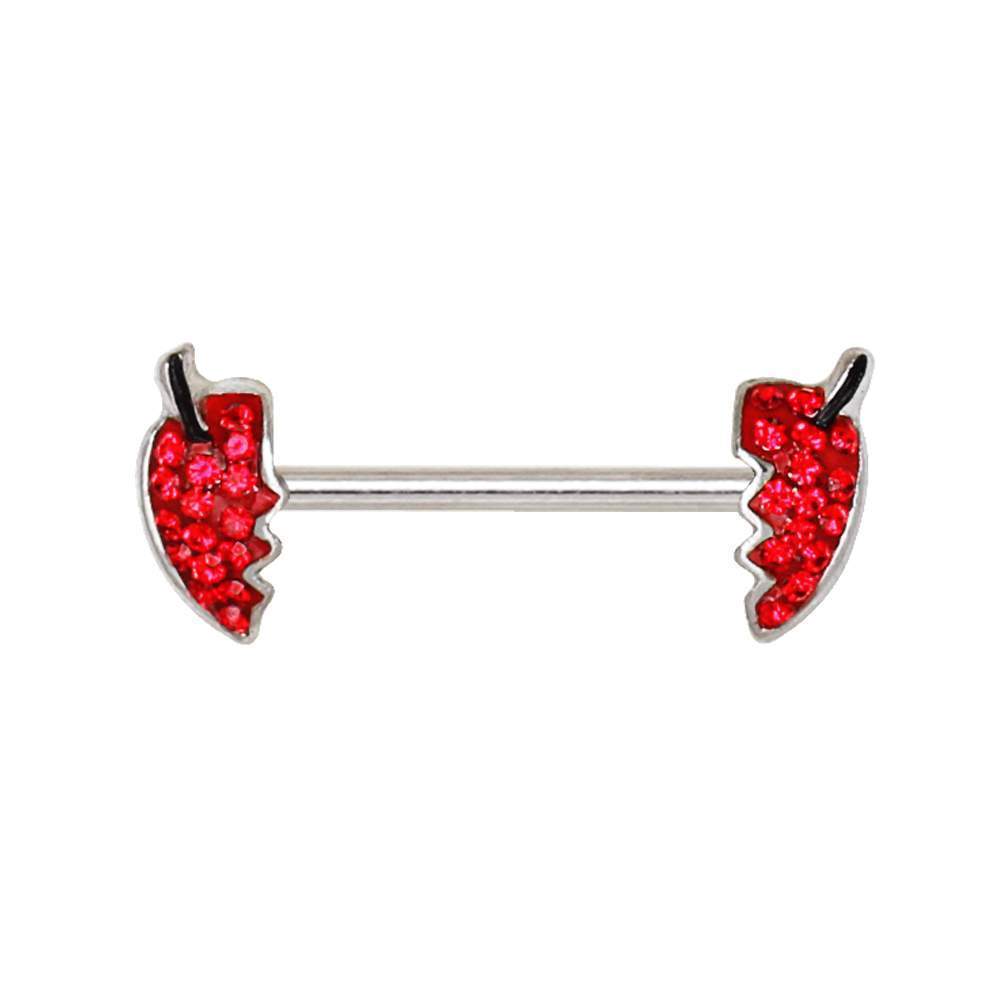 Jeweled Devil's Heart Nipple Barbell - 1 Piece
