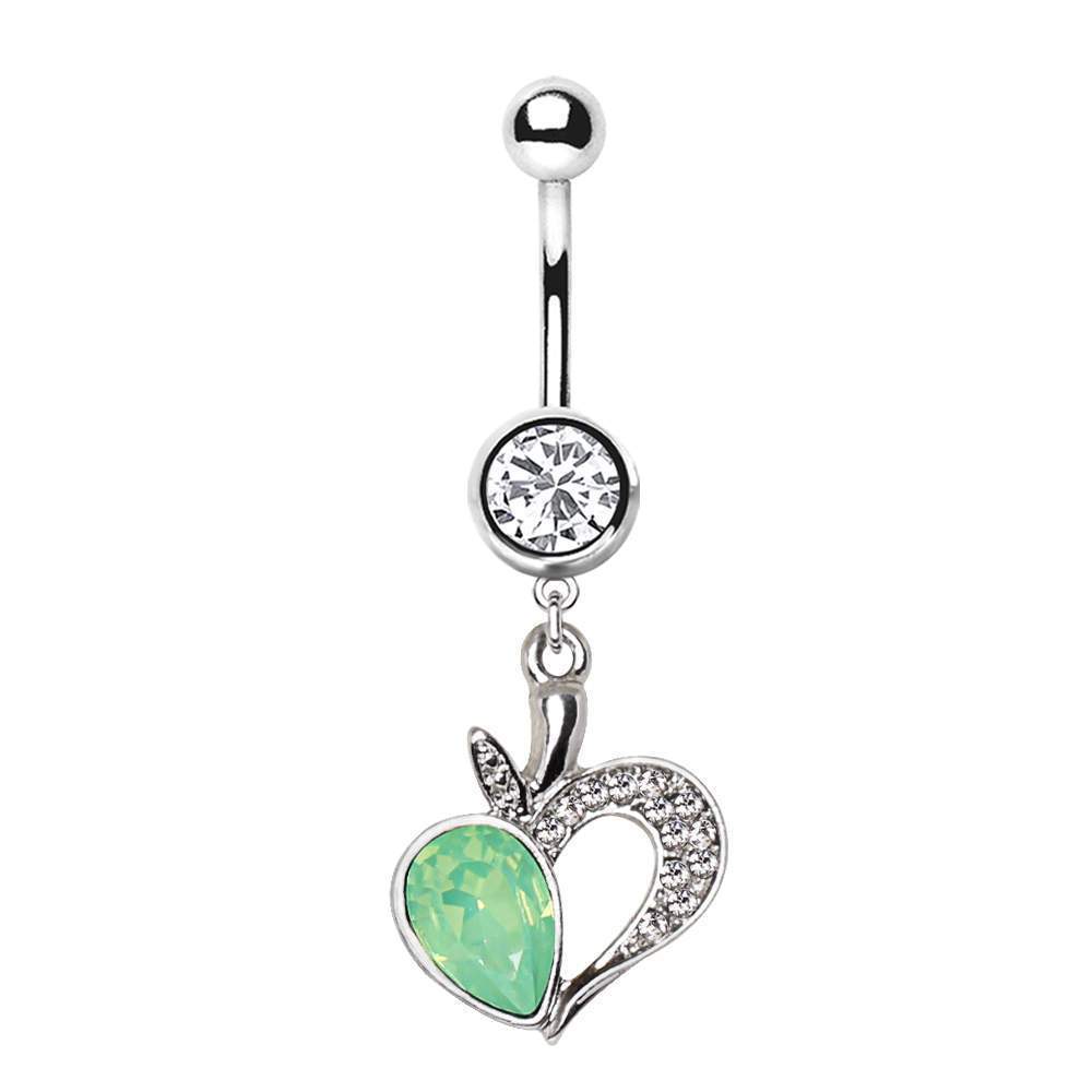 Jeweled Green Apple Dangle Navel Ring