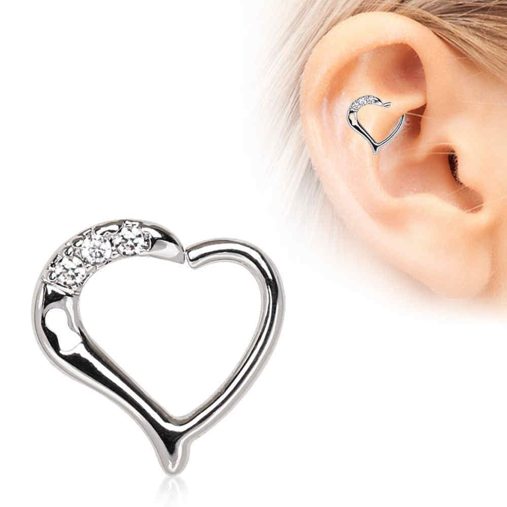 Cartilage Earring - Cartilage Hoop 316L Stainless Steel Jeweled Heart Cartilage Earring with Keyhole - 1 Piece -Rebel Bod-RebelBod