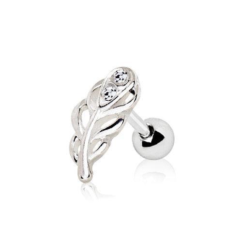 Jeweled Leaf Cartilage Barbell Earring - 1 Piece