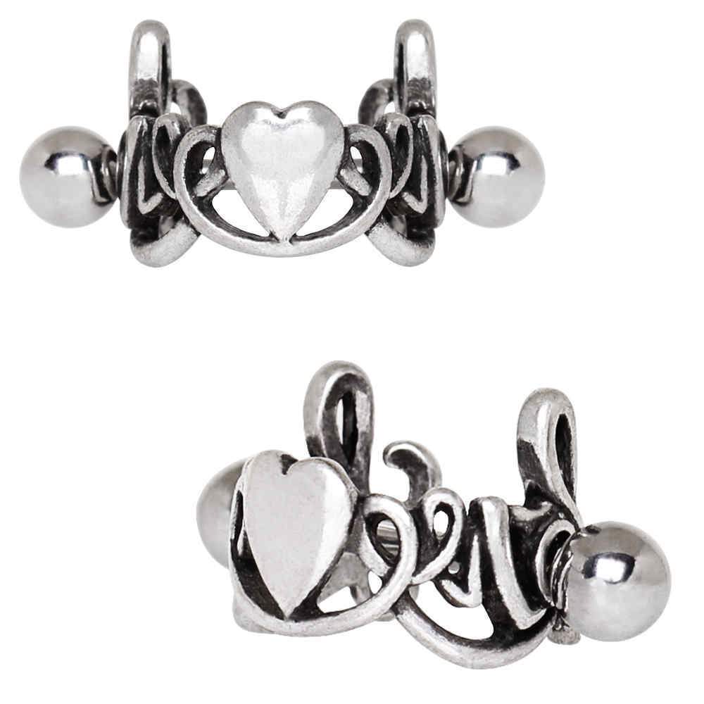316L Stainless Steel LOVE Script w/ Heart Cartilage Ear Cuff 1 Piece