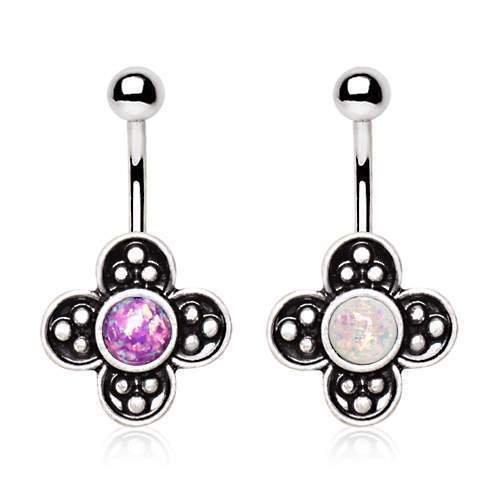 Medieval Style Flower Navel Ring Synthetic Opal