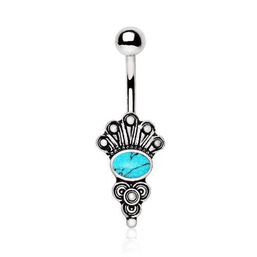 Medieval Style Navel Ring Turquoise Stone