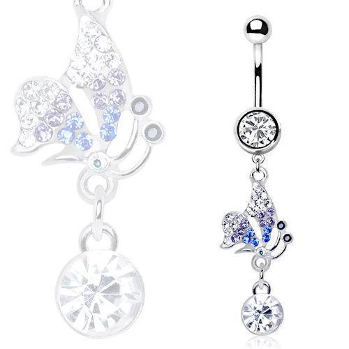Multihued Butterfly Dangle Navel Ring