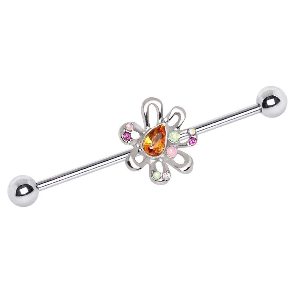 Multihued Flower Industrial Barbell - 1 Piece