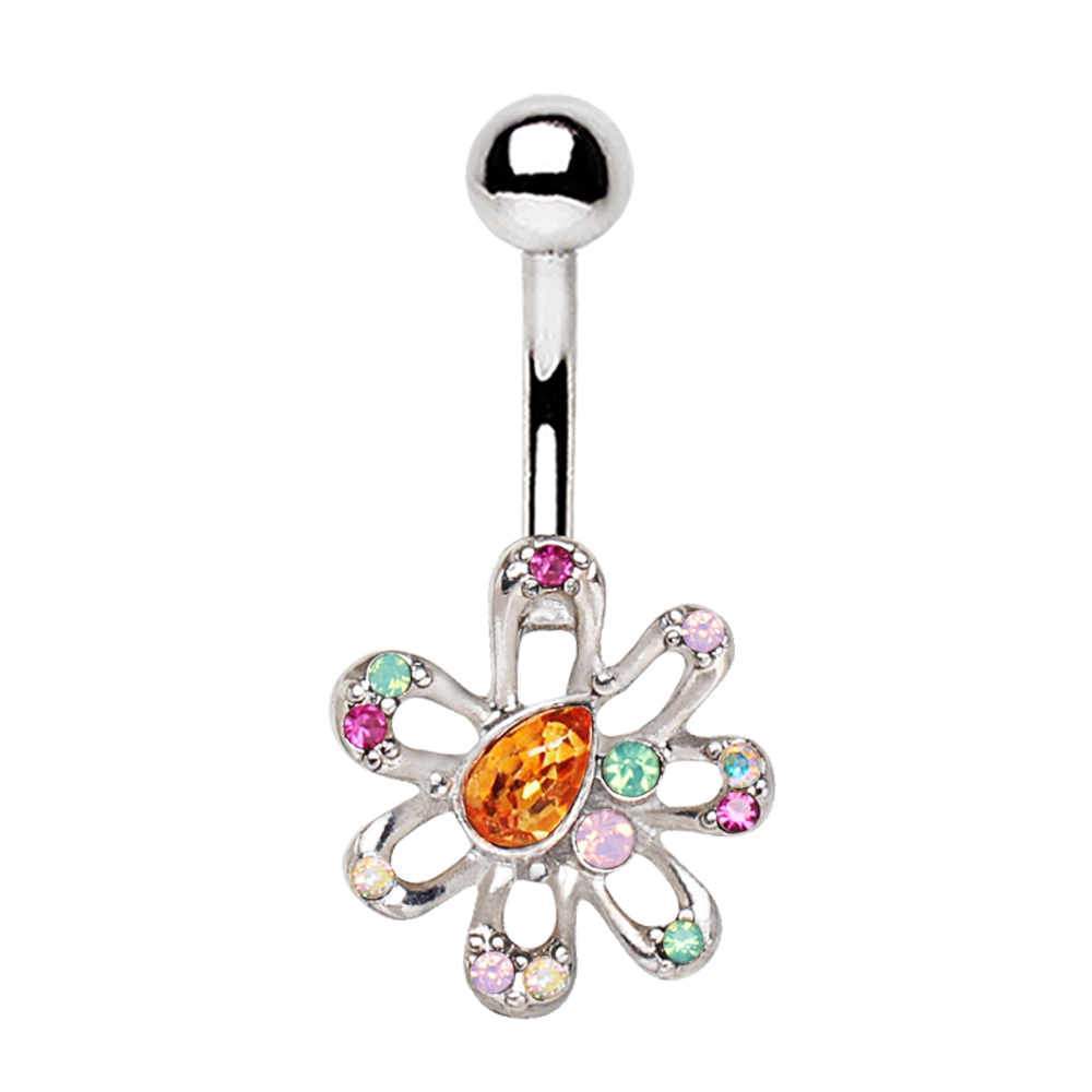 Multihued Flower Navel Ring