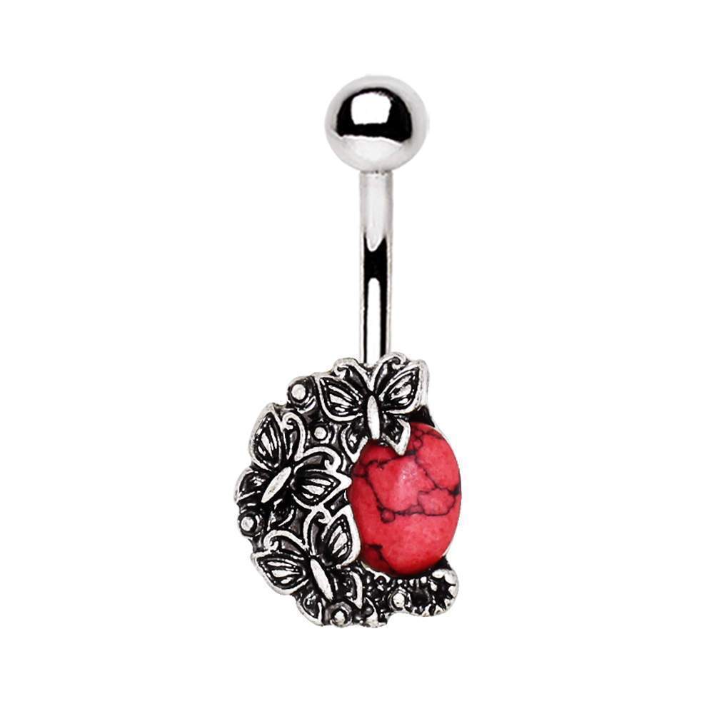 Mystical Butterflies Red Stone Navel Ring