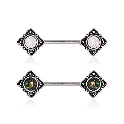 Mystical Flower Nipple Barbell Opal - 1 Piece