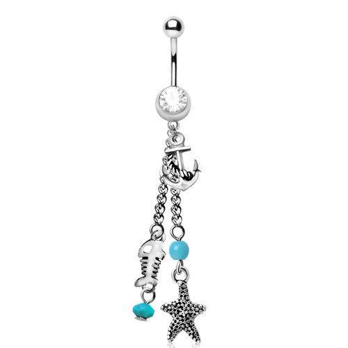 Nautical Beach Charms Dangle Navel Ring