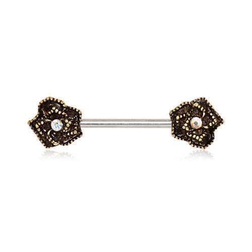 Nipple Barbell Antique Gold Flower - 1 Piece