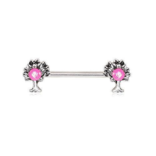 Pink Synthetic Opal Tree of Life Nipple Bar - 1 Piece