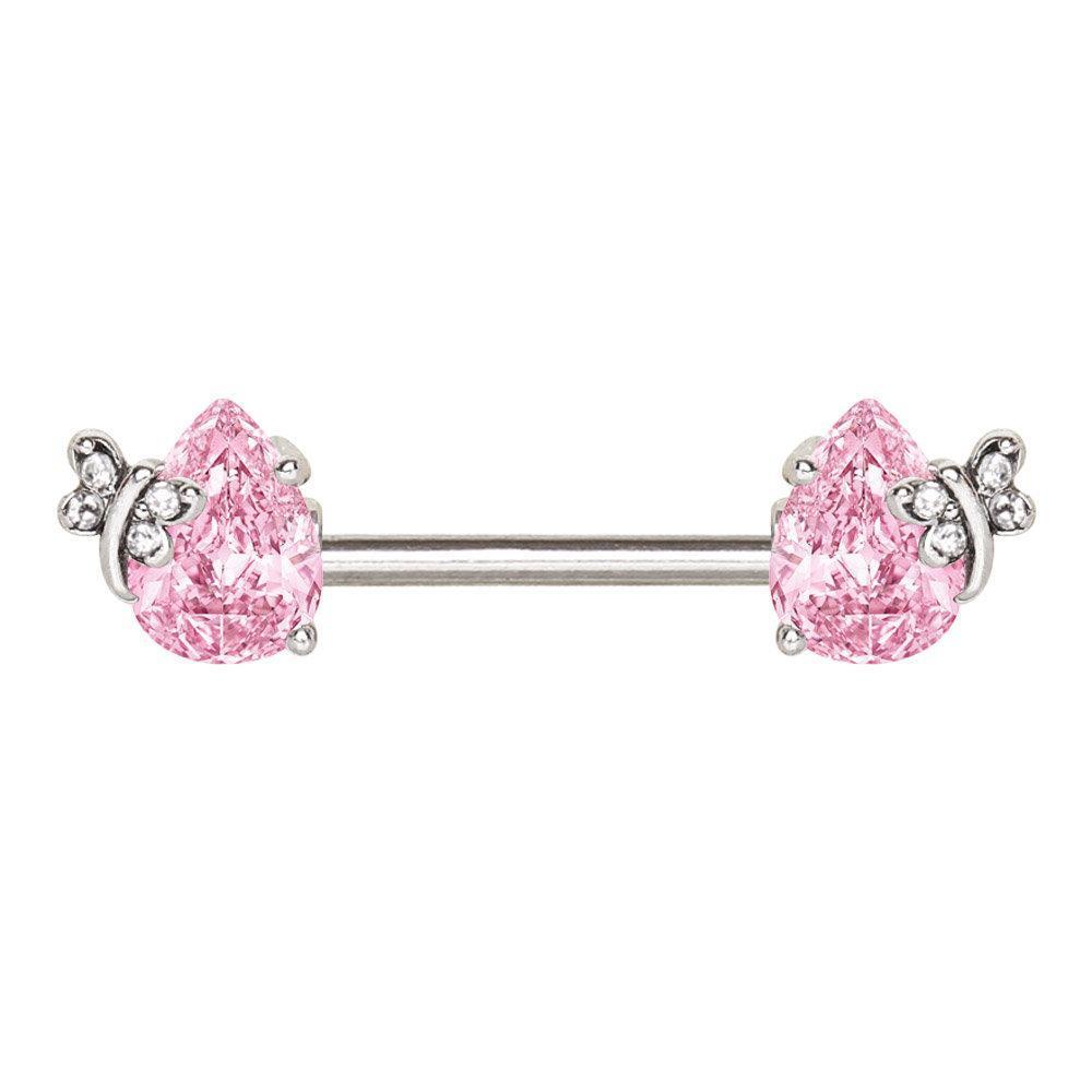Pink Teardrop Butterfly Nipple Barbell - 1 Piece
