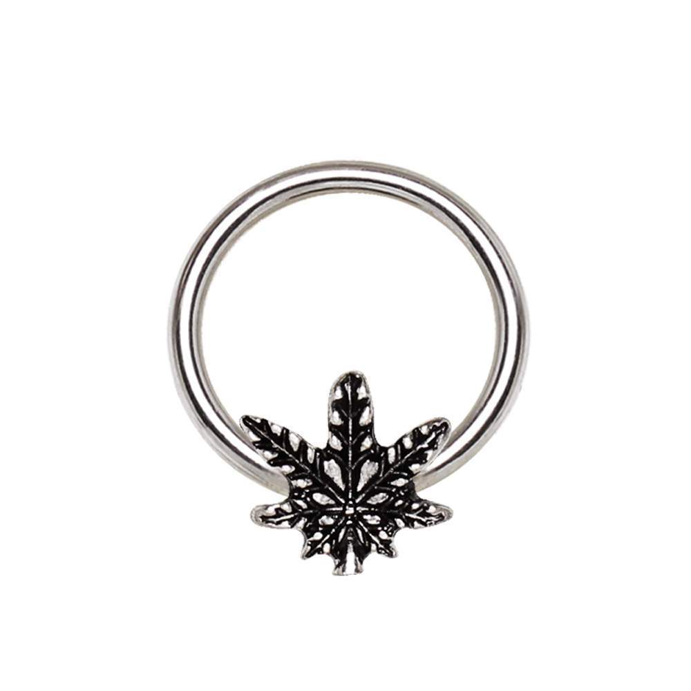 Pot Leaf Snap-in Captive Bead Ring / Septum Ring