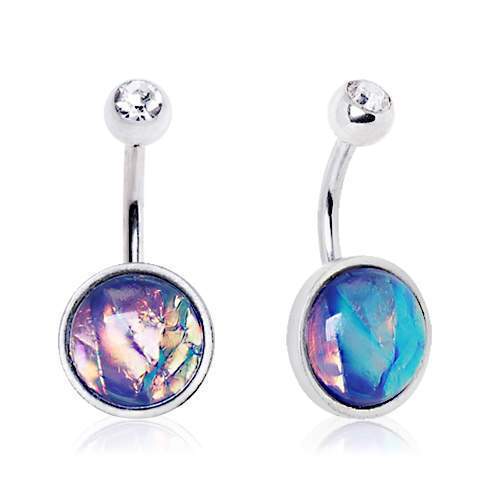 Rainbow Synthetic Opal Navel Ring