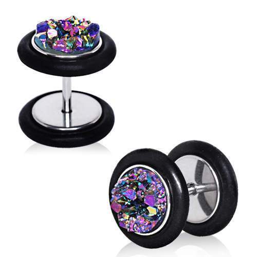 Rainbow Druzy Fake Plug - 1 Piece