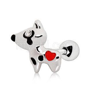 Red Heart Dog Cartilage Barbell Earring - 1 Piece