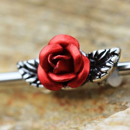 Industrial Barbell 316L Stainless Steel Red Rose Industrial Barbell - 1 Piece -Rebel Bod-RebelBod