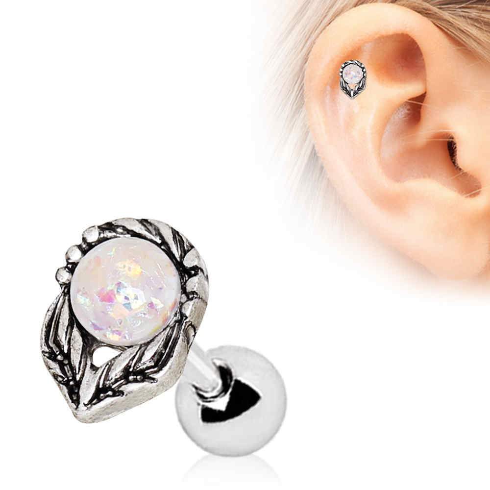 Synthetic Opal Flower on a Stem Cartilage Barbell Earring - 1 Piece