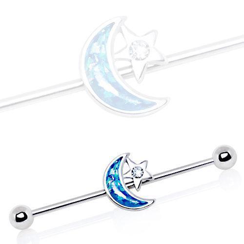 Synthetic Opal Moon and Star Industrial Barbell - 1 Piece