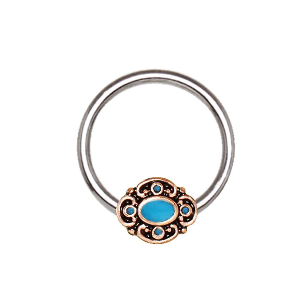 Teal Ornate Bead Snap-in Captive Bead Ring / Septum Ring