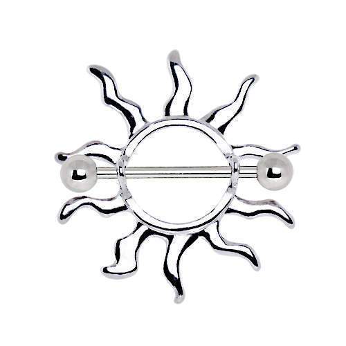 Rising Sun Silver Nipple Shield Pair, Nipple Piercing, Nipple