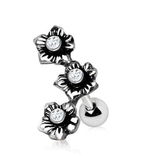 Cartilage Earring - Cartilage Barbell 316L Stainless Steel Triple Flower Cartilage Barbell Earring - 1 Piece -Rebel Bod-RebelBod