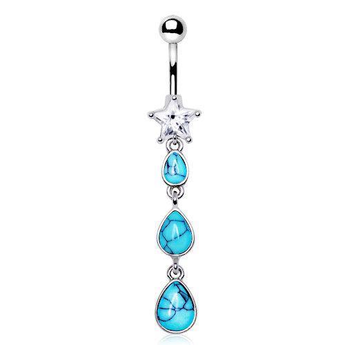 Triple Teardrop Turquoise Dangle Navel Ring