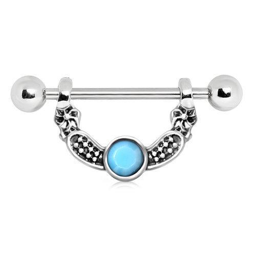 Turquoise Accented Crescent Nipple Ring - 1 Piece