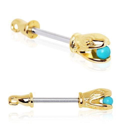 Turquoise Ball Golden Serpent Nipple Barbell - 1 Piece