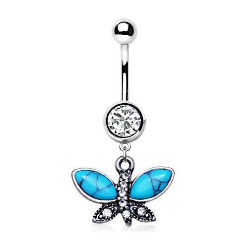 Turquoise Butterfly Dangle Navel Rings