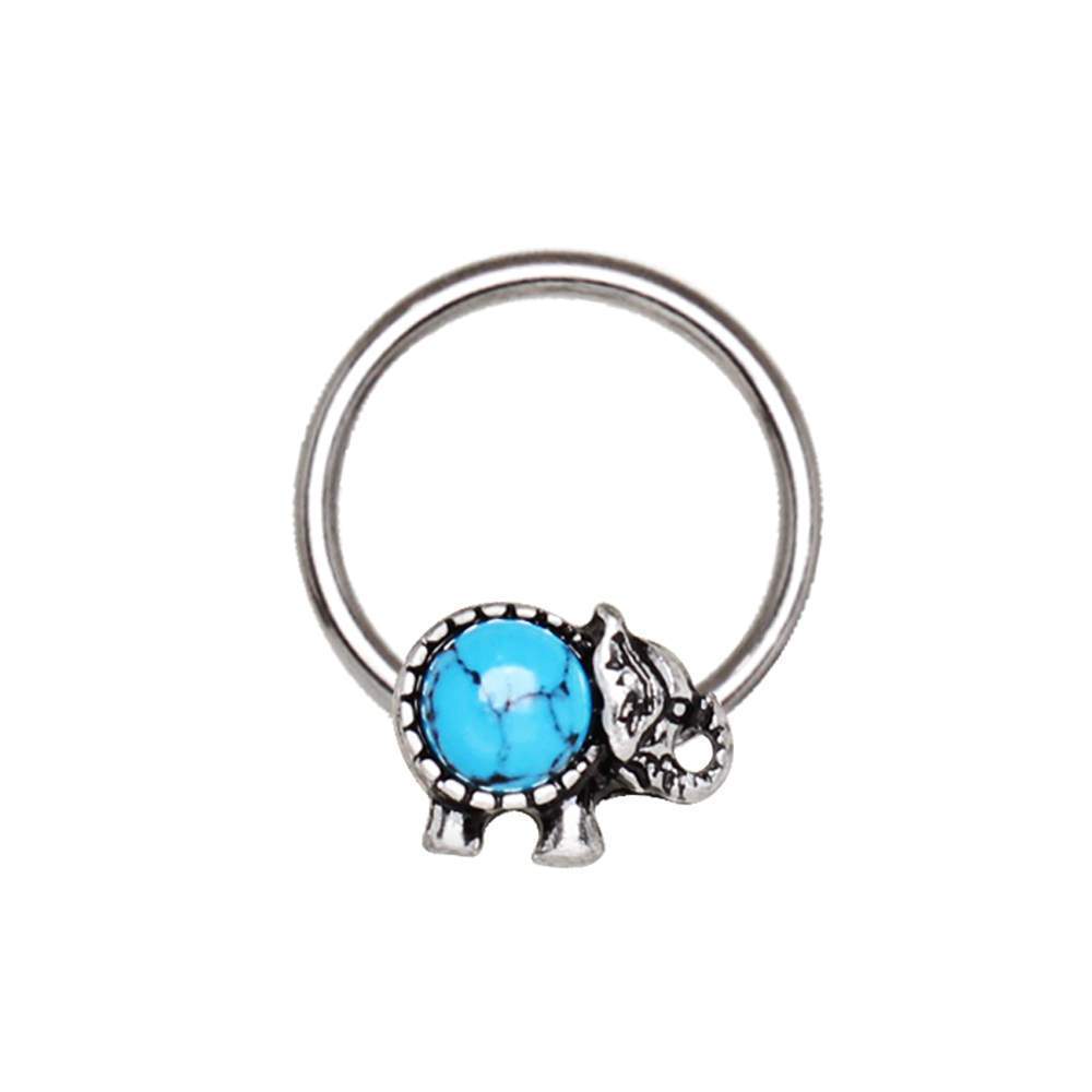 Turquoise Elephant Snap-in Captive Bead Ring / Septum Ring