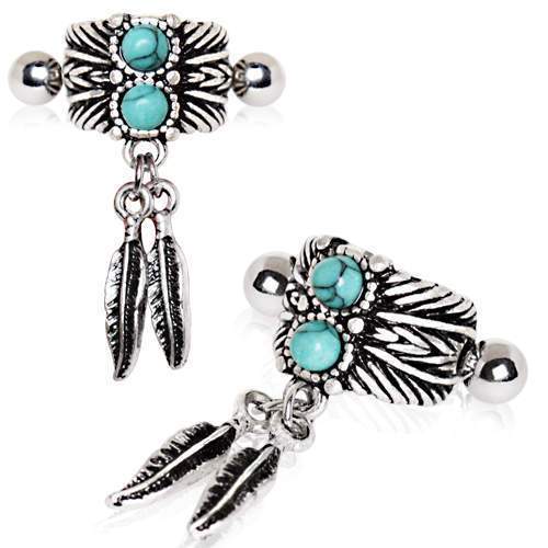 Turquoise Feather Ear Cuff Cartilage Cuff Earring